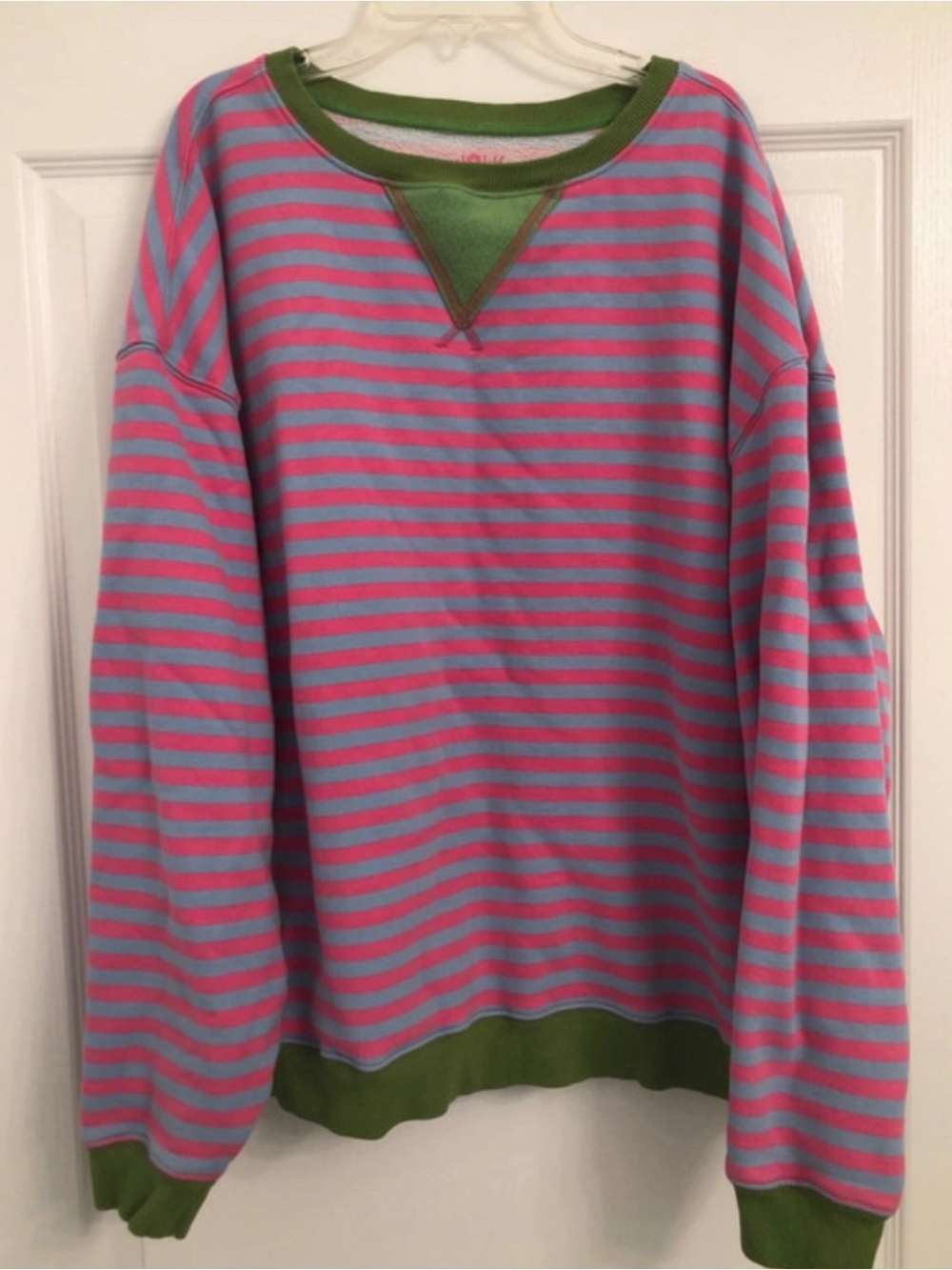 NATURAL LIFE Pink & Light Blue Striped Crewneck with Green Trim